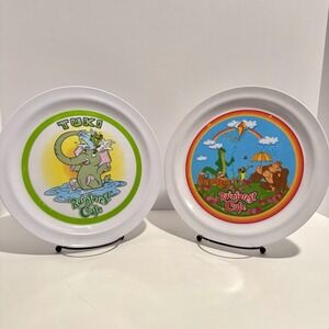 Set of 2 Rainforest Cafe Melamine Plates Tuki Elephant & Wild Bunch 2002 2007